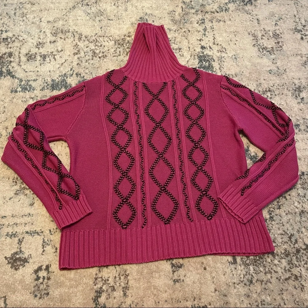 Ann Trinity | Purple & Navy Blue Turtleneck Sweater Cable Knit Diamond Size XL - Picture 2 of 11
